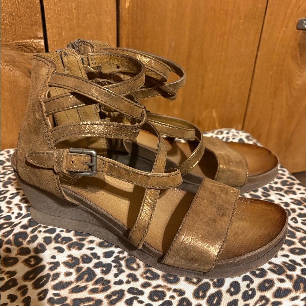 Miz Mooz Tan Strappy Wedge Sandals
